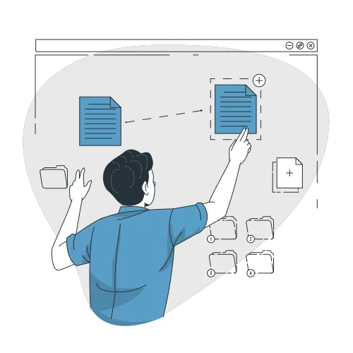 User managing digital files and folders via cloud interface representing data synchronization and cloud file management