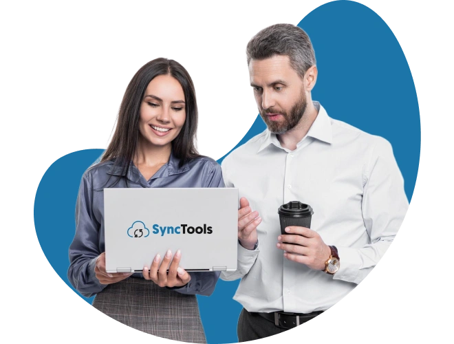 Two professionals discussing accounting automation using SyncTools platform